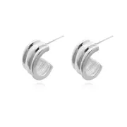 Culturesse Hani 22mm Curved Stud Earrings Sterling Silver White Rhodium Plating