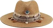 [CYGE] Boater Hat Men Beach Braid Folk-Custom Straw Wide Brim Vintage Straw Flat Top Wide Brim Boater Hat