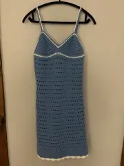 Willow & Wind Crochet Lined Knee Length Women XS Blue & White Bodycon