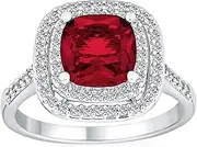 [Bling Jewelry] Big Solitaire AAA Cubic Zirconia Pave CZ 5-7CTW Cushion Emerald Cut Simulated Ruby Red Green Vintage Art Deco Style Halo Cocktail Statement Ring for Women Silver Plated Customizable