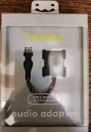 heyday 3.5mm Dongle USB-C Black/Gold 4.8in length - NEW