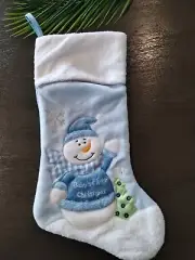 Unique Baby's First Christmas Stocking - 20" Blue Snowman Plush Soft Fillable
