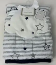 NWT Koala Baby Little Dreamer Grey White Striped Cloud Stars Navy Blue Blanket