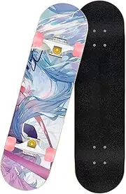 Sports Adult Skateboard (Lime Pattern) 31-inch Seven-Layer Maple Professional Action Pink Skateboard Suitable for Professional Skateboarders