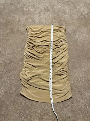 NWT Express bandeau slinky mini dress camel medium Ruched Sides Lined