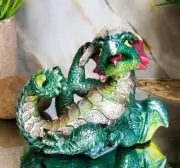 Adorable Green Earth Dragon Hatchling Baby Egg Shell Figurine 2.75"H Collectible