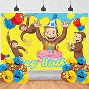 George Monkey Backdrop 5x3 Vinyl Cartoon Monkey Birthday Party Supplies Photography Background Picture Photoshoot Cake Table Decor Banner Shoot Drapes Poster