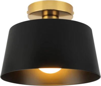 Semi Flush Mount Ceiling Light Fixture Modern Hallway Matte Black / Gold Shade