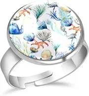[FVQL] Ring for Women Girls, coral seashells cartoon, 0.67inch/1.7cm, Glass, glass
