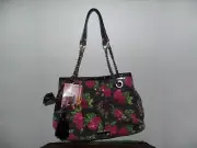Black Pink Sequin Hand Bag purse tote Strap Betsey Johnson