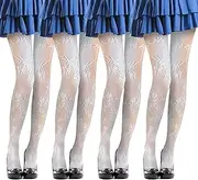 [UILYNIU] 4 Pairs White Lace Tights for Women, Women's Sheer Tights, Lolita-Hollow Out Floral Lace Pantyhose, Ladies Fashion Pattern Pantyhose, Fishnet Net Tights, Floral Stockings, One Size (White)
