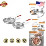 Premium Induction-Ready Stainless Steel Frying Pan Set with Lids - 10" & 12"