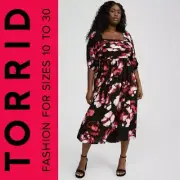 Torrid Black Floral Pintuck Smocked Bodice Midi Dress, NEW!