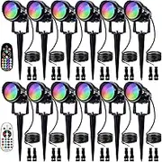 SUNVIE RGB Low Voltage Landscape Lights Color Changing 12W LED Landscape Lighting Outdoor Waterproof Spotlight Remote Control for Garden Pathway Christmas Decorative Lighting, 12 Pack with Connector