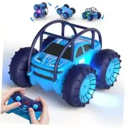 Amphibious Remote Control Car,Rechargeable RC Cars Toy 360° Flips Blue