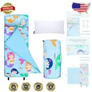 Kids Mermaid Nap Mat with Pillow - 100% Cotton Travel-Friendly Snooze Solution