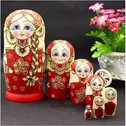 Matryoshka Matryoshka Hand-Painted Long Braid Girl Traditional Headscarf Nesting Dolls Wooden Collection Doll Gift 7 Pcs Set 7.8 Inches The Perfect Blessing Gift