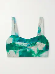 [JASON WU COLLECTION] JASON WU COLLECTION - Cropped Printed Crinkled Cotton-blend Top - Blue - US12 US 12 Blue