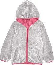[GuoChe] Sherpa Jacket Artistic Swirl Lines Grey Toddler Girl Dress pink Zip Hooded Sweatshirt 3T