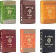 Bali Soap - Orange Collection - Natural Soap Bar Gift Set, Face Soap or Body Soap, 6 pc Variety Soap Pack (Passion Fruit, Sandalwood, Mango, Cinnamon, Plumeria, Bamboo Charcoal) 100g each