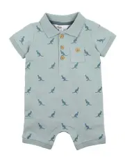 [Bebe by Minihaha] Atticus Kangaroo Embroidered Polo Romper in Blue