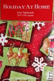 Christmas Holiday At Home Vinyl Tablecloth 52" X 52" Square