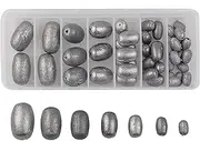 Assorted Egg Sinker Weights Kit - Assorted Sizes Saltwater Fishing Weights-Total 18.6OZ 42pcs Worm/Bell/Bass Casting Hollow Egg Sinkers Weights Kit