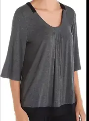 Donna Karan Women's Size XL Sleepwear Modal Lounge Top in Charcoal / Black Trim