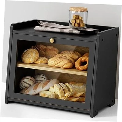 Bread Box for Kitchen Countertop, Large Bread Storage Container for Black