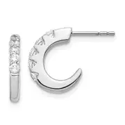 14k White Gold Real Diamond J-Hoop Post Earrings