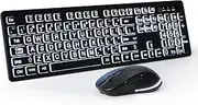 Wireless Keyboard and Mouse - Large Print Wireless Keyboard, KOPJIPPOM 2.4G Full Size Keyboard and Mouse Set with Big Letters and Backlight Key for Seniors, Compatible for Windows, Laptop, PC, Black
