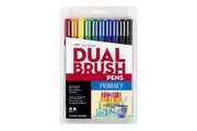 10pc Tombow Dual Brush Fine Pen Marker Water-Based Sketching Drawing Set Primary