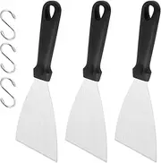 Leonyo 3Pcs Grill Griddle Scraper Tool, Flat Top Grill Scraper Commercial, Stainless Steel Metal Griddle Scraper Spatula for Cast Iron Teppanyaki BBQ Outdoor Cooking & Cleaning,Dishwasher Safe