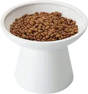 CEEFU Extra Wide Elevated Ceramic Cat Bowl - 6.2" Shallow Dish for Whisker Fatigue Relief, 5" Height for Easy Feeding, Lead & Cadmium Free, Durable Raised Cat Food Bowls, White
