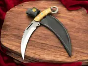 Wooden handle vintage fixed blade knife karambit | knife lot | knife sharpener