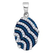 14k White Gold Round Diamond Striped Oval Pendant 1/3 Cttw