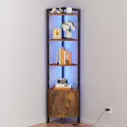 Corner Shelf,5-Tier Corner Cabinet with Storage and LED Light, Rustic Brown