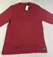 Buffalo David Bitton Shirt Henley Ribbed Red Long sleeve thermal size XXXL