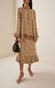 [Alexis] Hilana Ruffled Polka-Dot Crepe Midi Dress