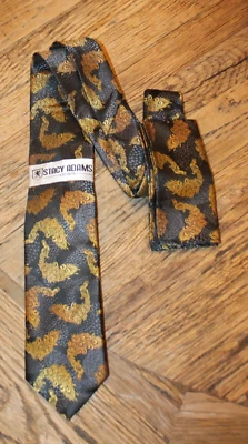 Mens Stacy Adams Black Gold Feather Tie W/ Matching Pocket Square NEW