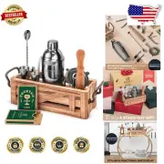All-in-One Bartending Kit with 12 Essential Tools - Rustic Stand Included, BLACK