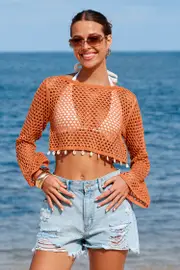 Cupshe Apricot Glow Brown Cover-Up Top - Brown,S