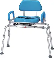 Sliding Shower Chair Tub Transfer Bench with 360° Swivel Seat, Soft Padded and Pivoting Arms, 300 lbs Capacity;Slip Rotating Shower Chair for Elderly & Handicap