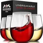 Bravario Unbreakable Stemless Wine Glasses Set of 4 Shatterproof Non-Breakable No Stem Tritan Plastic Outdoor Drinkware Tumbler Cups Dishwasher-Safe Goblets for Pool Parties Camping (4, 16 oz)