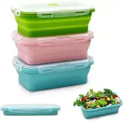 Silicone Folding Containers with Lids , Box and Cup set - Pink or Green color