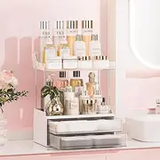 Bathroom Counter Organizer, 2 Tier 2 Drawer Makeup Countertop, Versatile Perfume Organizer, Makeup Organiser Storage, Large Skincare Organizers, Ideal for Bathroom Storage, Vanity, Perfume (Clear)