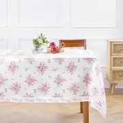 Pink Floral Spring Tablecloth 60 x 108 Inch - 100% Pure Linen Tablecloth - Fa...