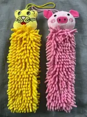 2 New Norwex Kids Pet to Dry Hand Towels - Pink Pig, Yellow Tiger