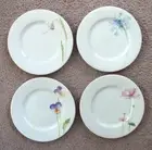 NIB 4 Crate & Barrel Floral Blossom Spring Flower 6 3/4” Salad Dessert Plates