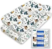 Extra Stretchy Changing Pad Cover, TotBasic Ultra Soft Premium Jersey Knit Changing Pad Sheets, Unisex for Boys Girls, Fits All Standard Changing Tables/Dresser Tops - 2 Pack (Print Dino + Puppy)